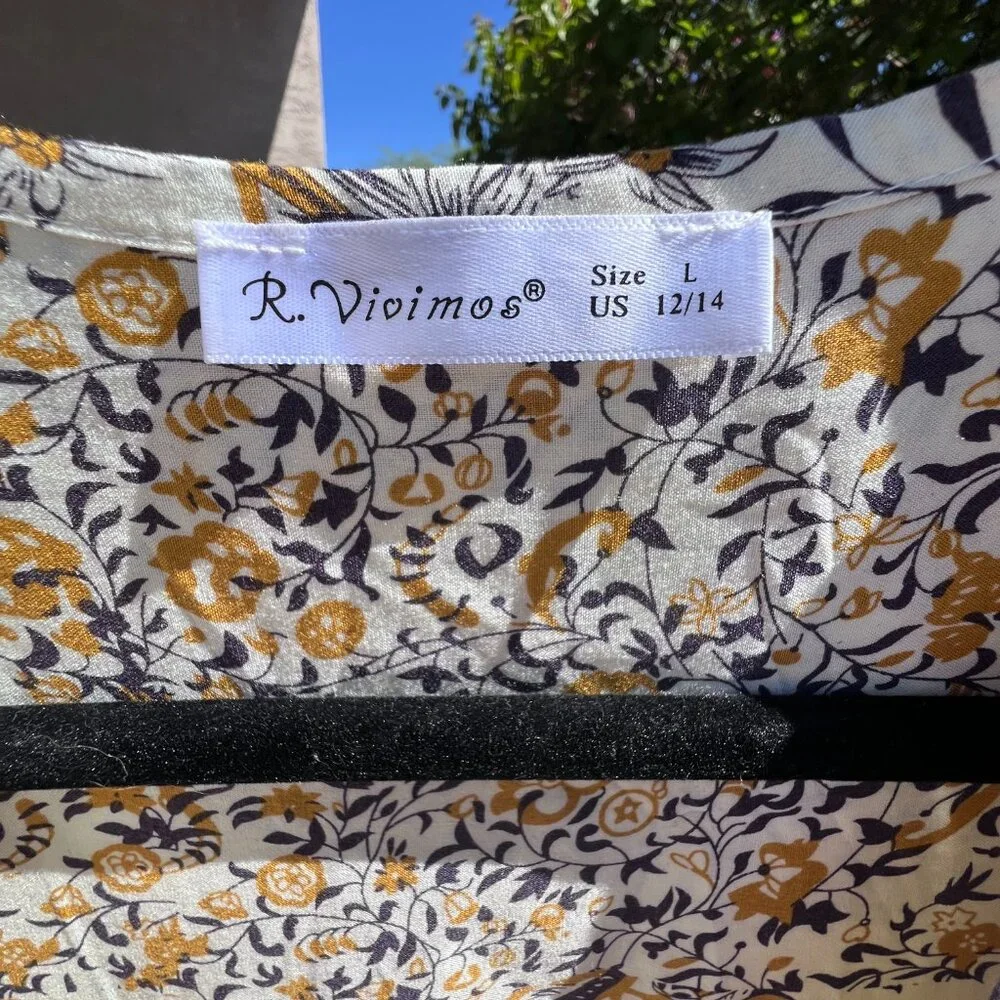 NWOT Flowy Maxi Dress, Lightweight Floral, Neutral, V neck with tie, mid sleeve. - Picture 6 of 6